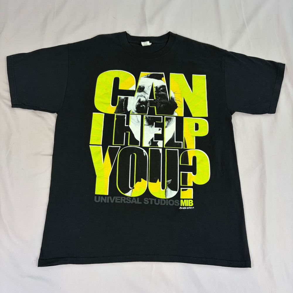 Universal Studios Mens Large Black MIB Men In Black‎ Frank Pug Graphic T Shirt